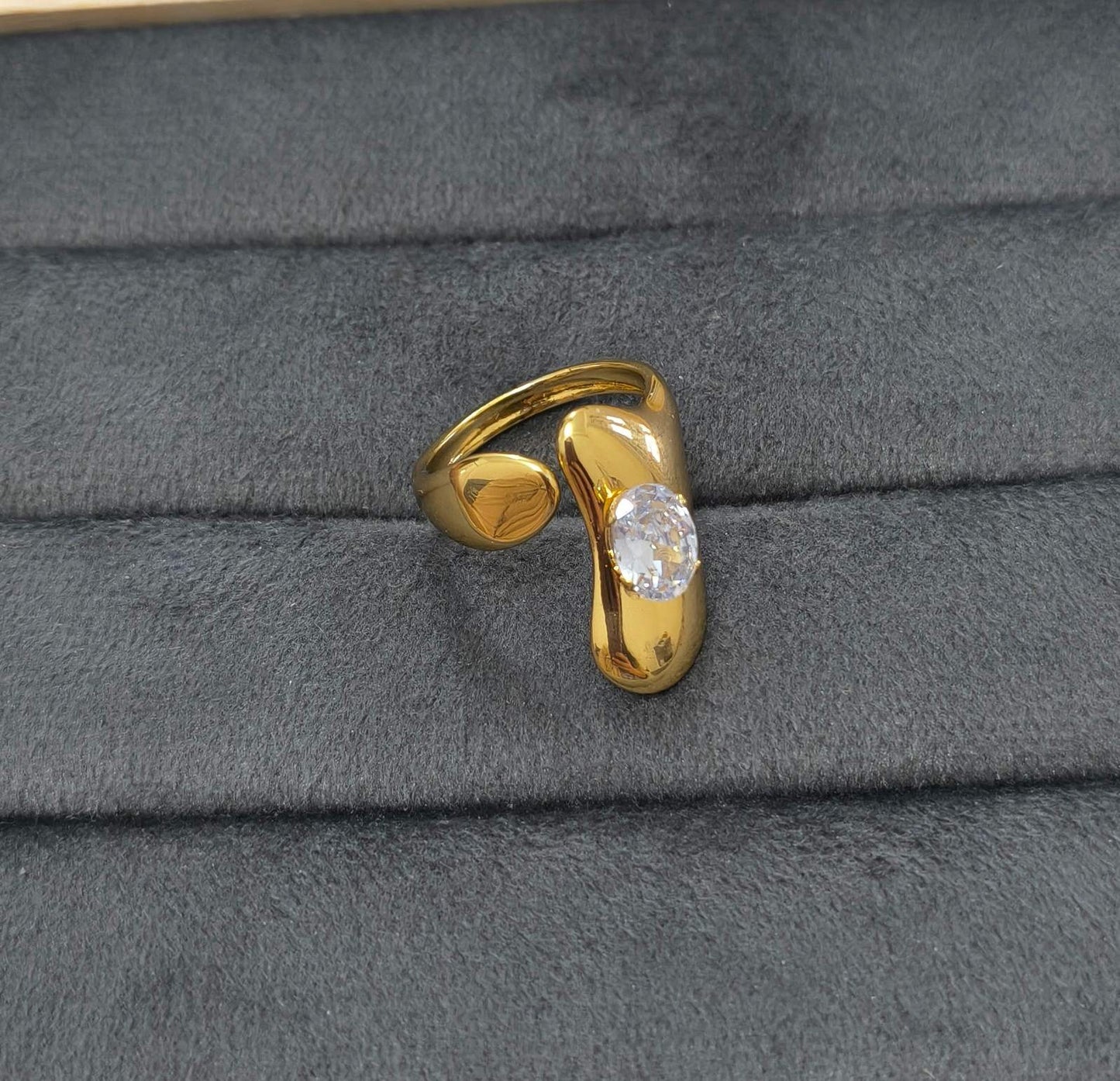Anti Tarnish Ring Bold Chunky Solitaire Ring 18K Gold Plated