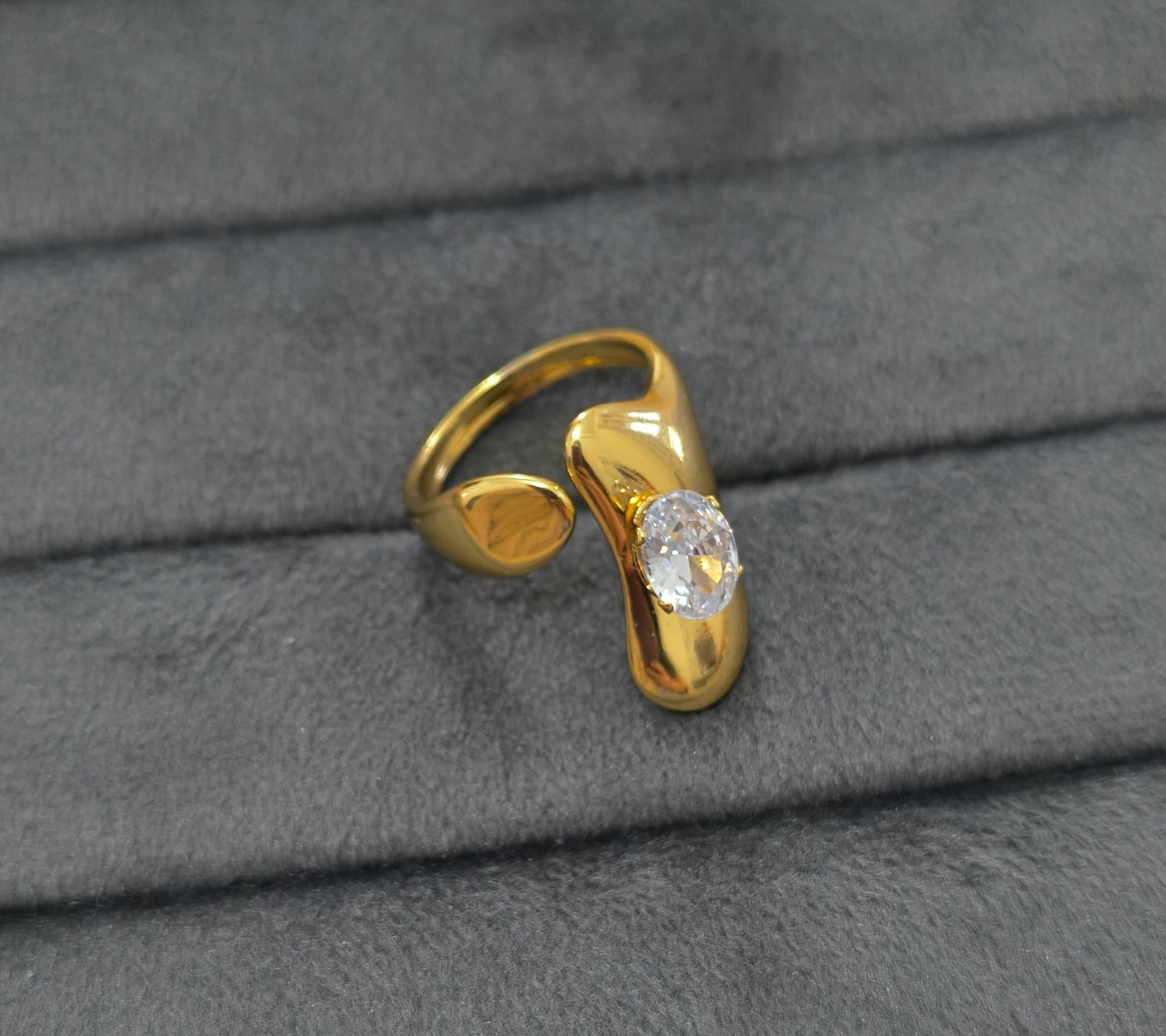 Anti Tarnish Ring Bold Chunky Solitaire Ring 18K Gold Plated