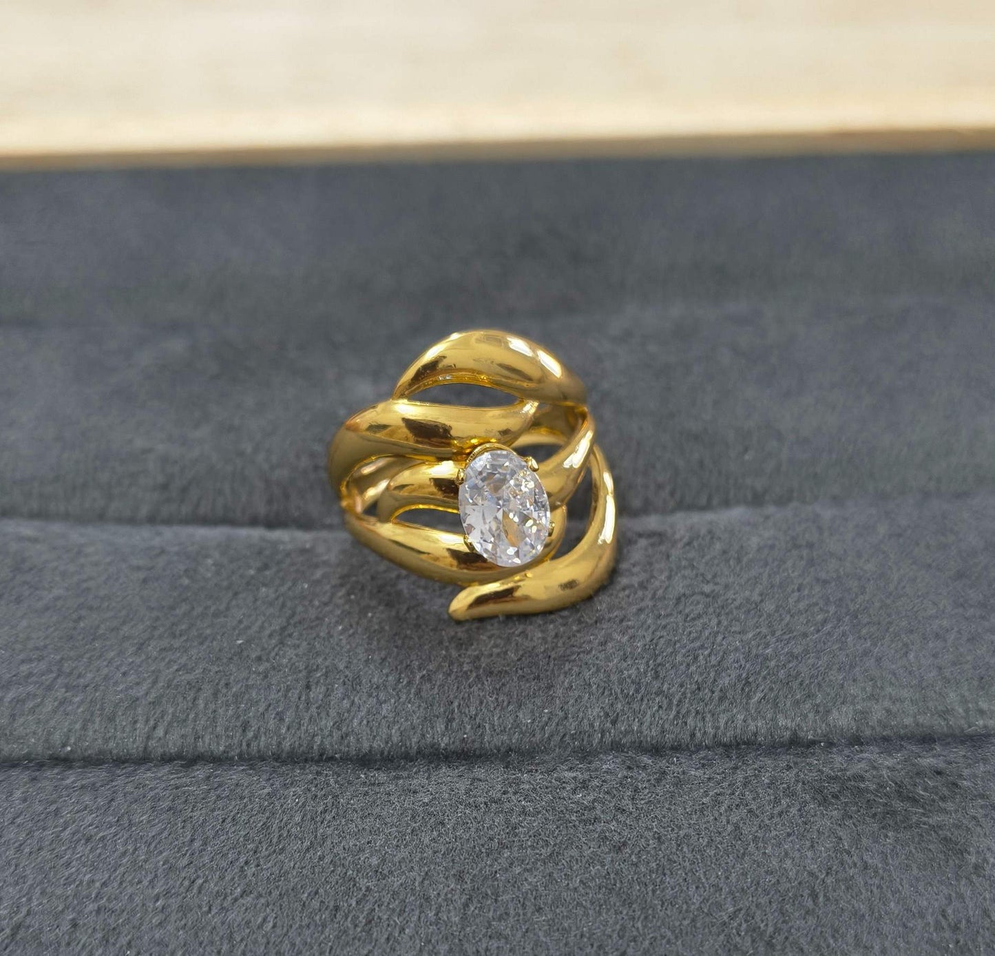 Anti Tarnish Ring Bold Solitaire Diamond Ring 18K Gold Plated