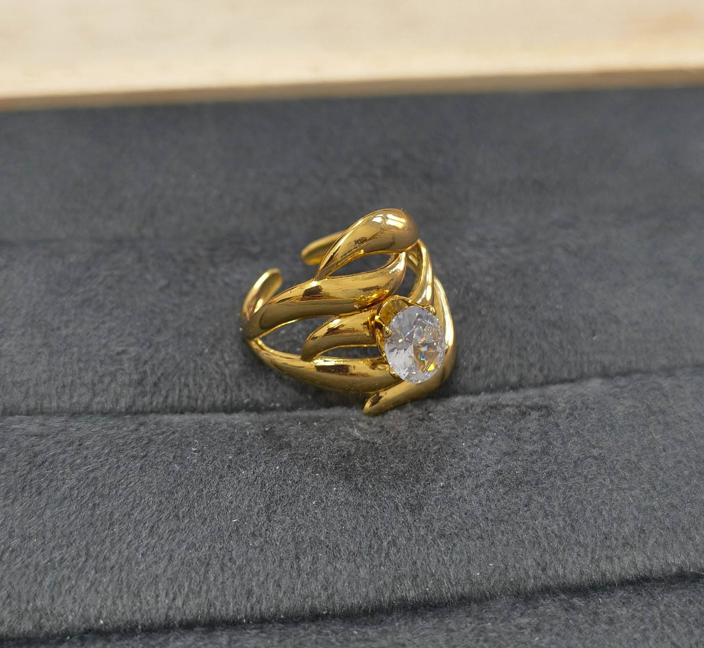 Anti Tarnish Ring Bold Solitaire Diamond Ring 18K Gold Plated