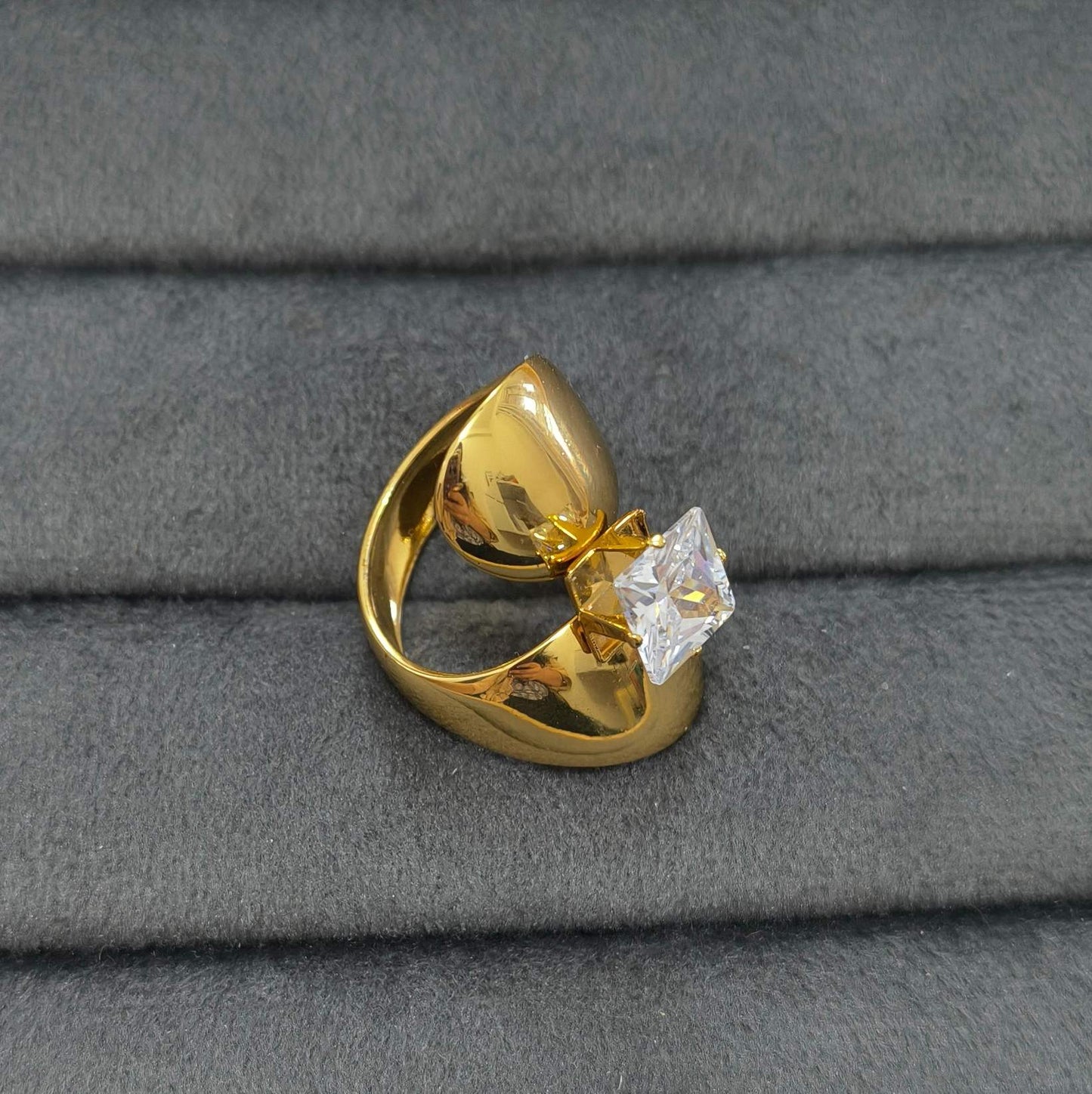 Anti Tarnish Ring Bold Square Solitaire Ring 18K Gold Plated