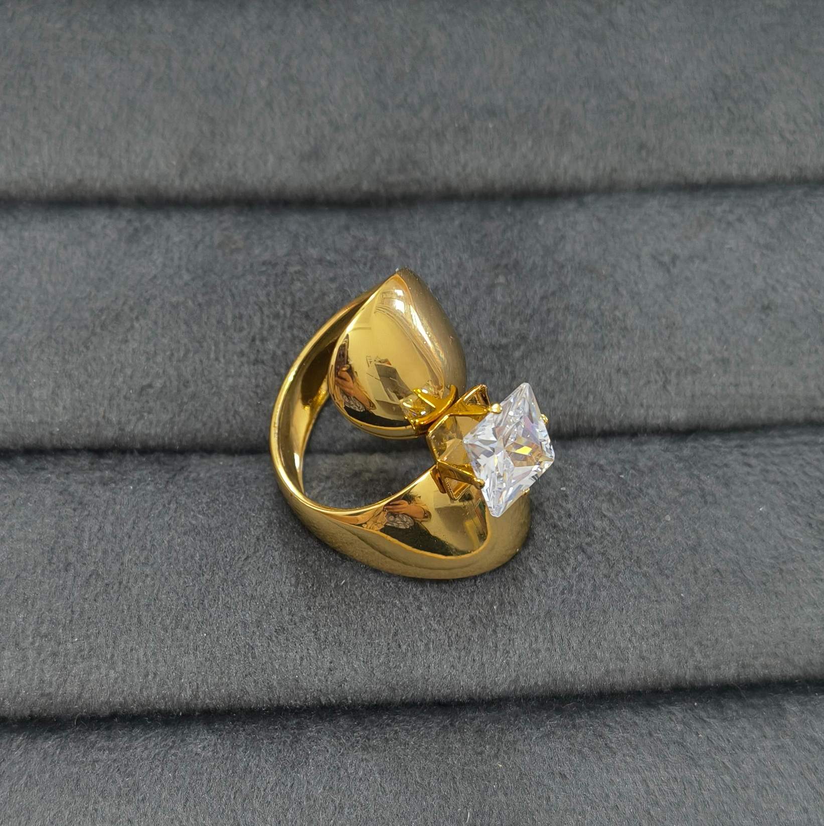 Anti Tarnish Ring Bold Square Solitaire Ring 18K Gold Plated