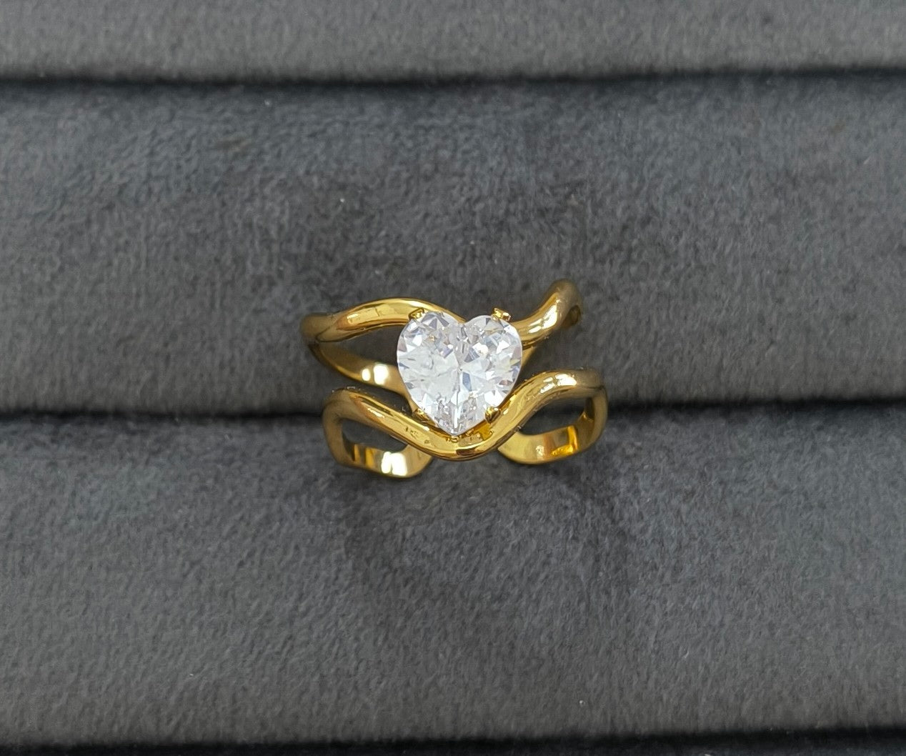 Anti Tarnish Ring Bridal Wavy Solitaire Ring 18K Gold Plated