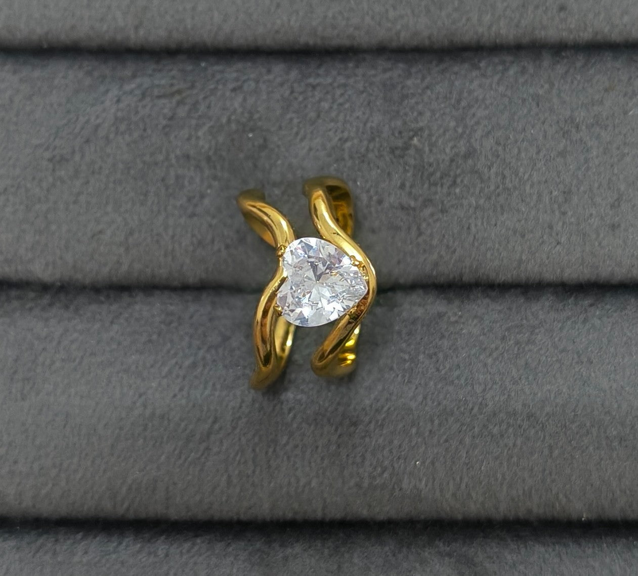Anti Tarnish Ring Bridal Wavy Solitaire Ring 18K Gold Plated
