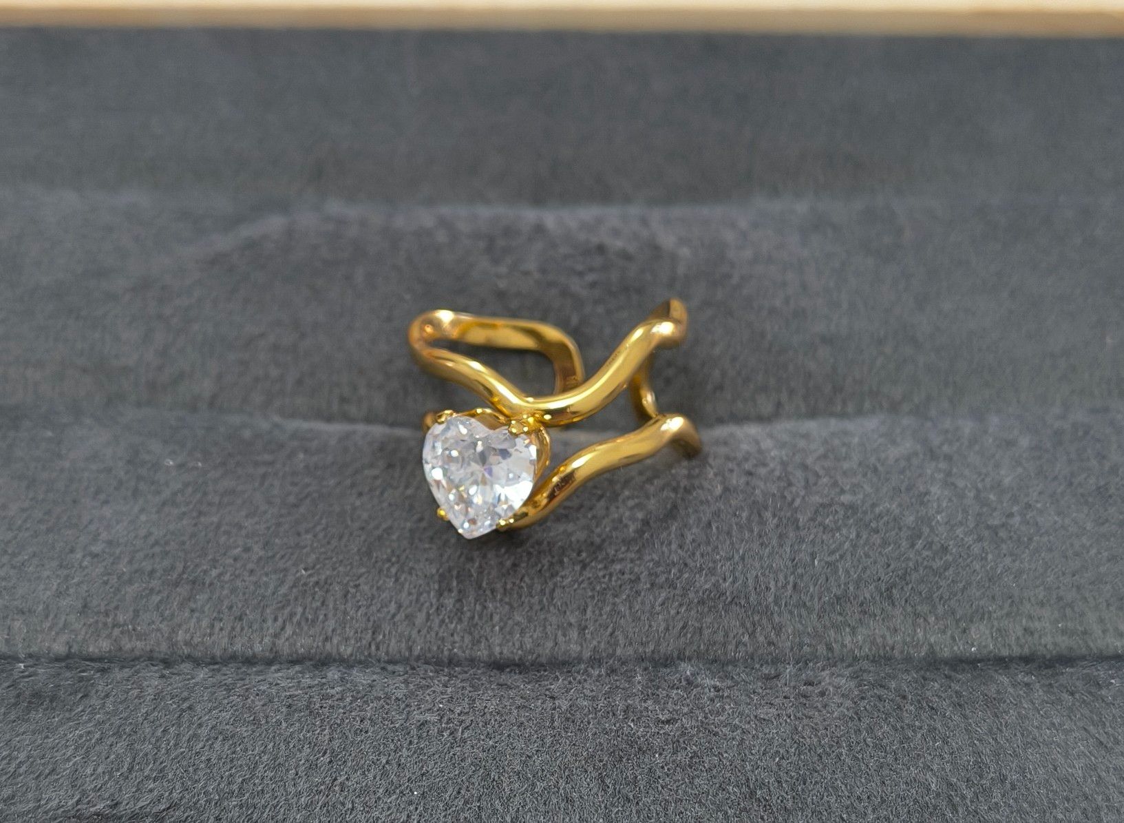 Anti Tarnish Ring Bridal Wavy Solitaire Ring 18K Gold Plated