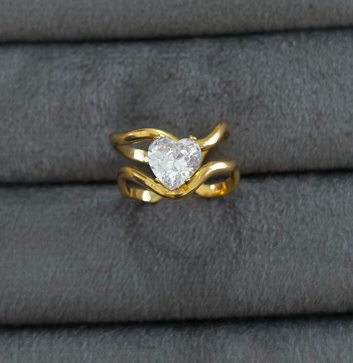 Anti Tarnish Ring Bridal Wavy Solitaire Ring 18K Gold Plated