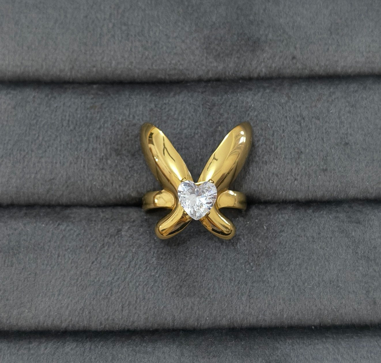 Anti Tarnish Ring Butterfly Solitaire Ring 18K Gold Plated