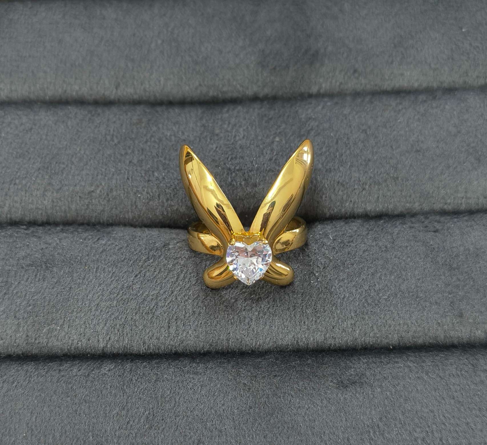 Anti Tarnish Ring Butterfly Solitaire Ring 18K Gold Plated