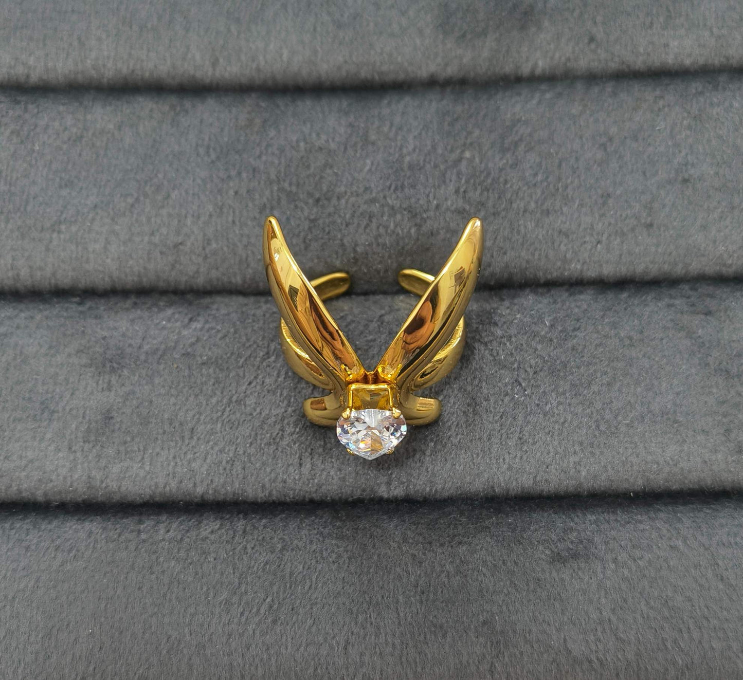 Anti Tarnish Ring Butterfly Solitaire Ring 18K Gold Plated