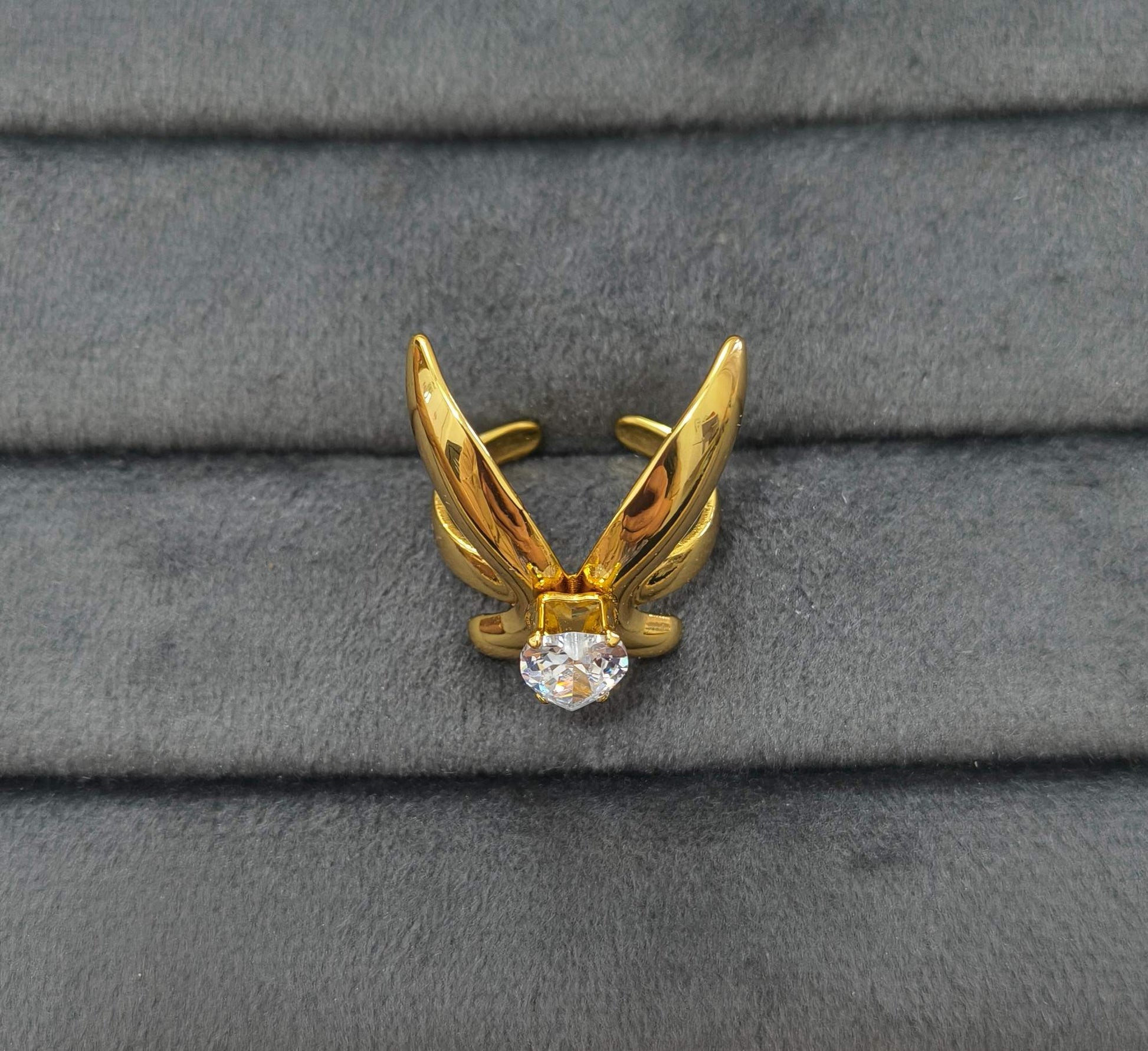 Anti Tarnish Ring Butterfly Solitaire Ring 18K Gold Plated