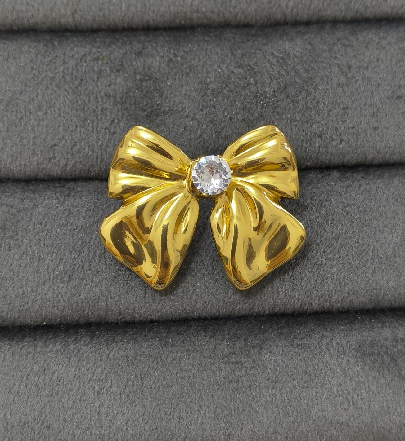 Anti Tarnish Ring Chunky Solitaire Bow Ring 18K Gold Plated