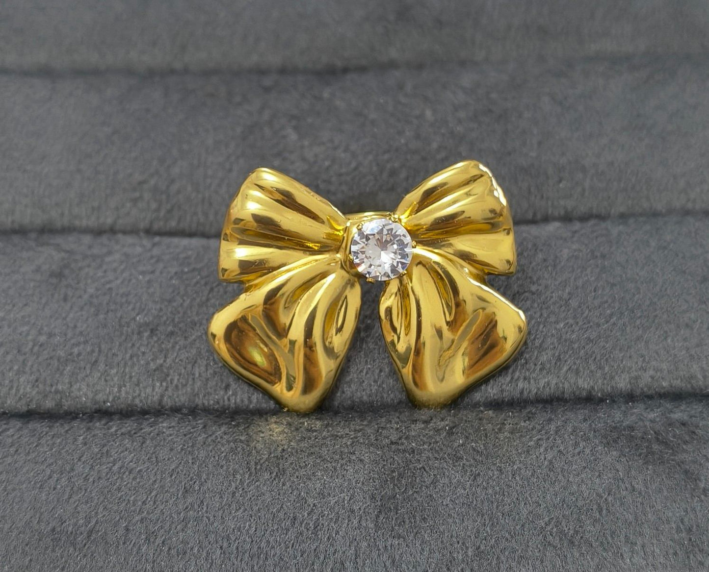 Anti Tarnish Ring Chunky Solitaire Bow Ring 18K Gold Plated