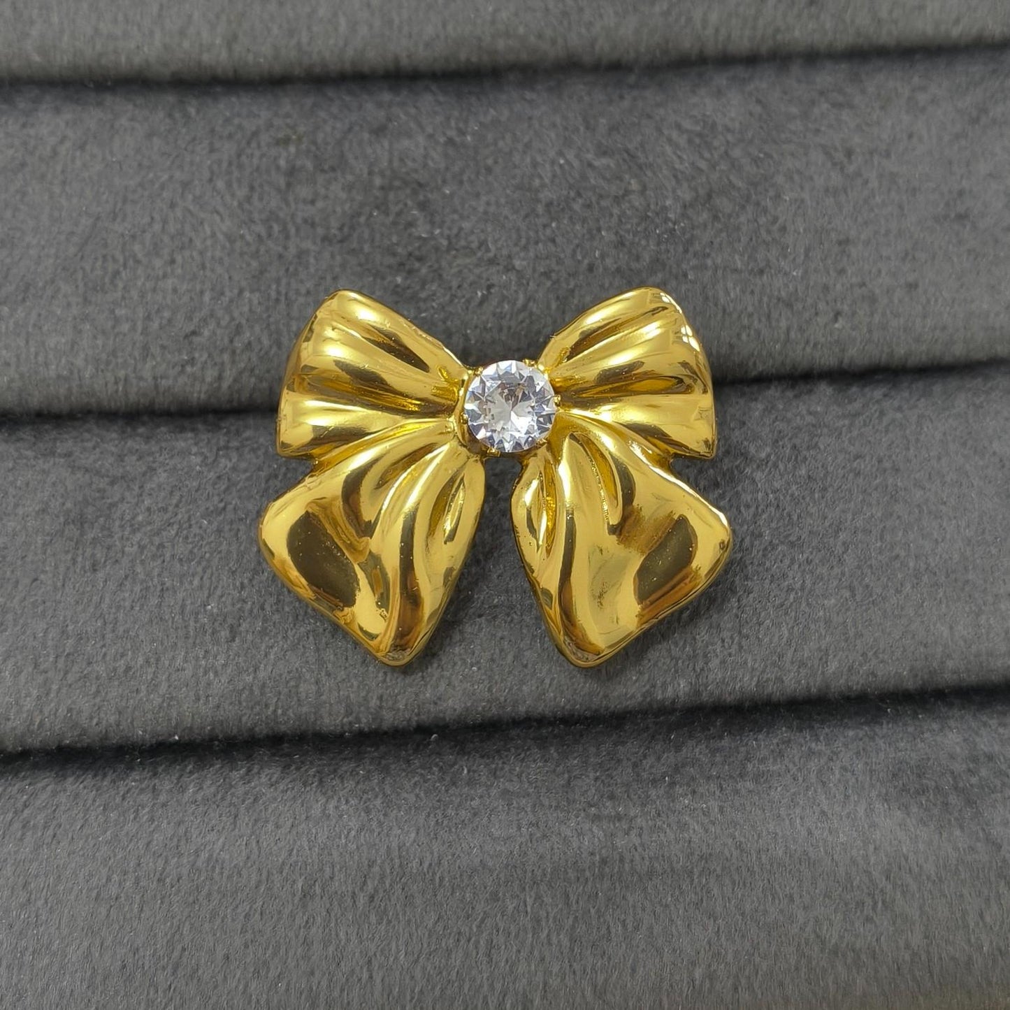 Anti Tarnish Ring Chunky Solitaire Bow Ring 18K Gold Plated