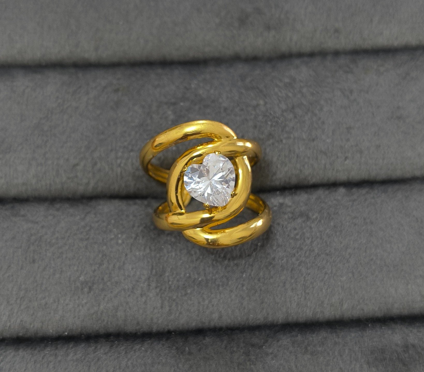 Anti Tarnish Ring Chunky Solitaire Diamond Ring 18K Gold Plated