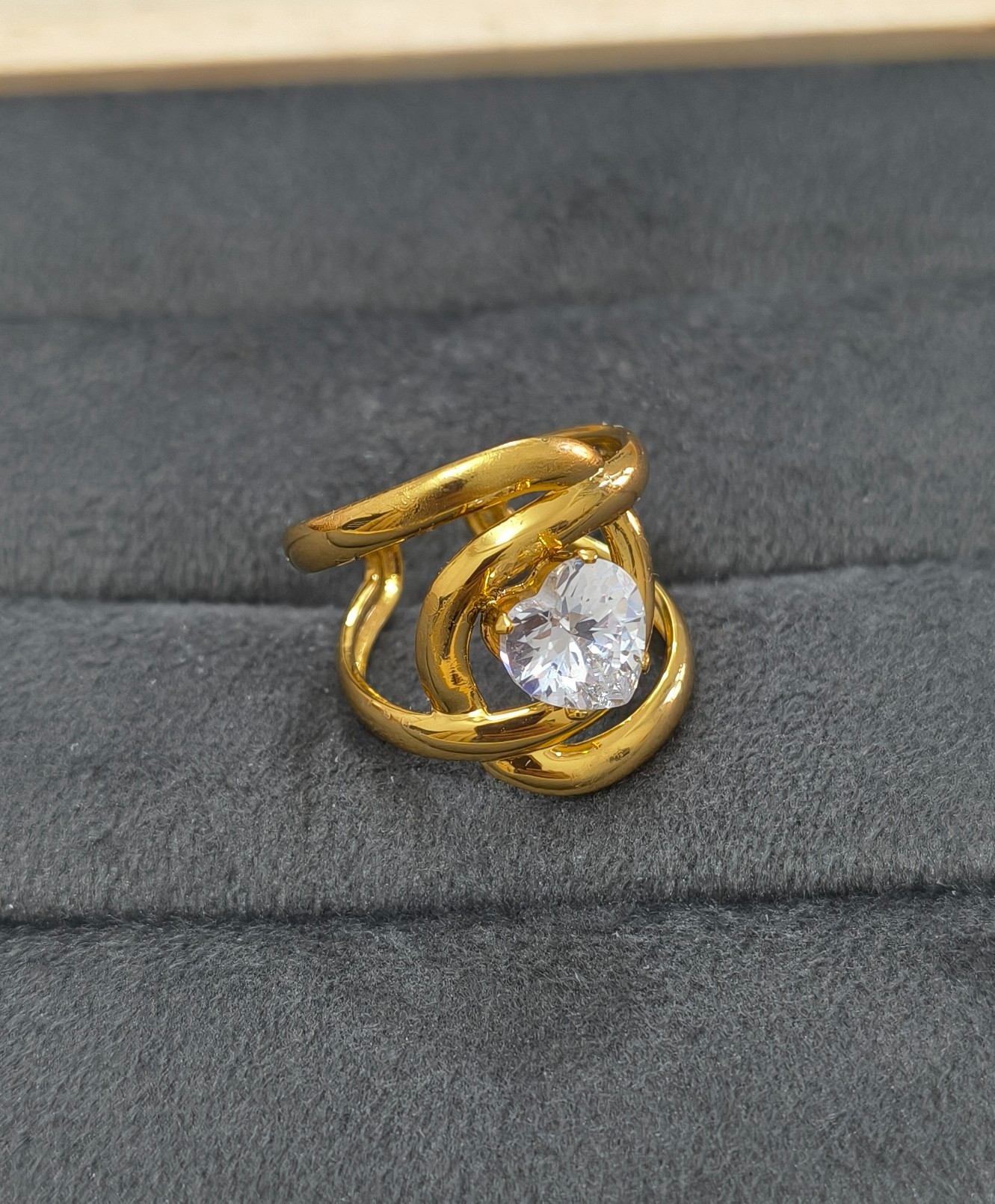 Anti Tarnish Ring Chunky Solitaire Diamond Ring 18K Gold Plated