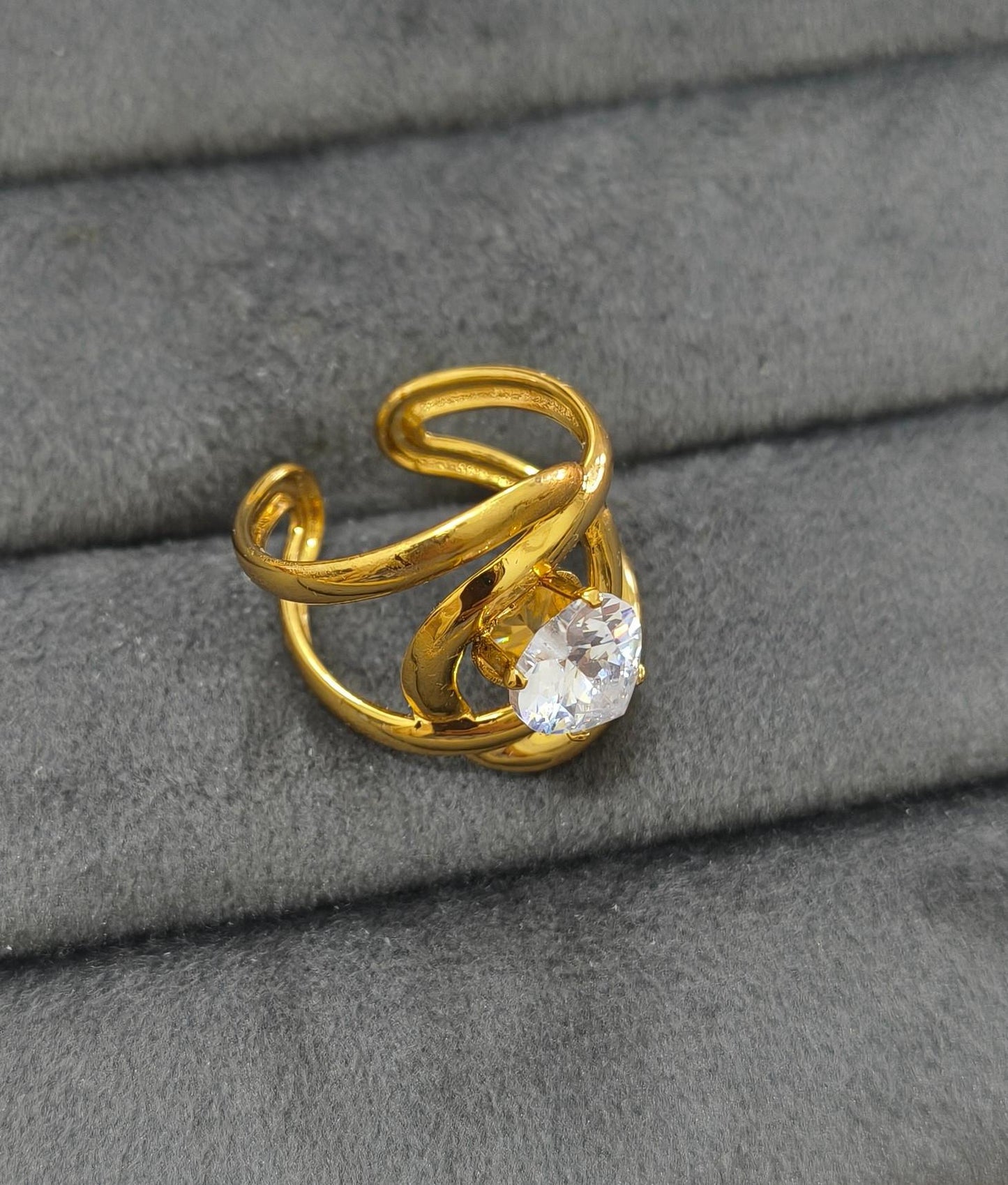 Anti Tarnish Ring Chunky Solitaire Diamond Ring 18K Gold Plated