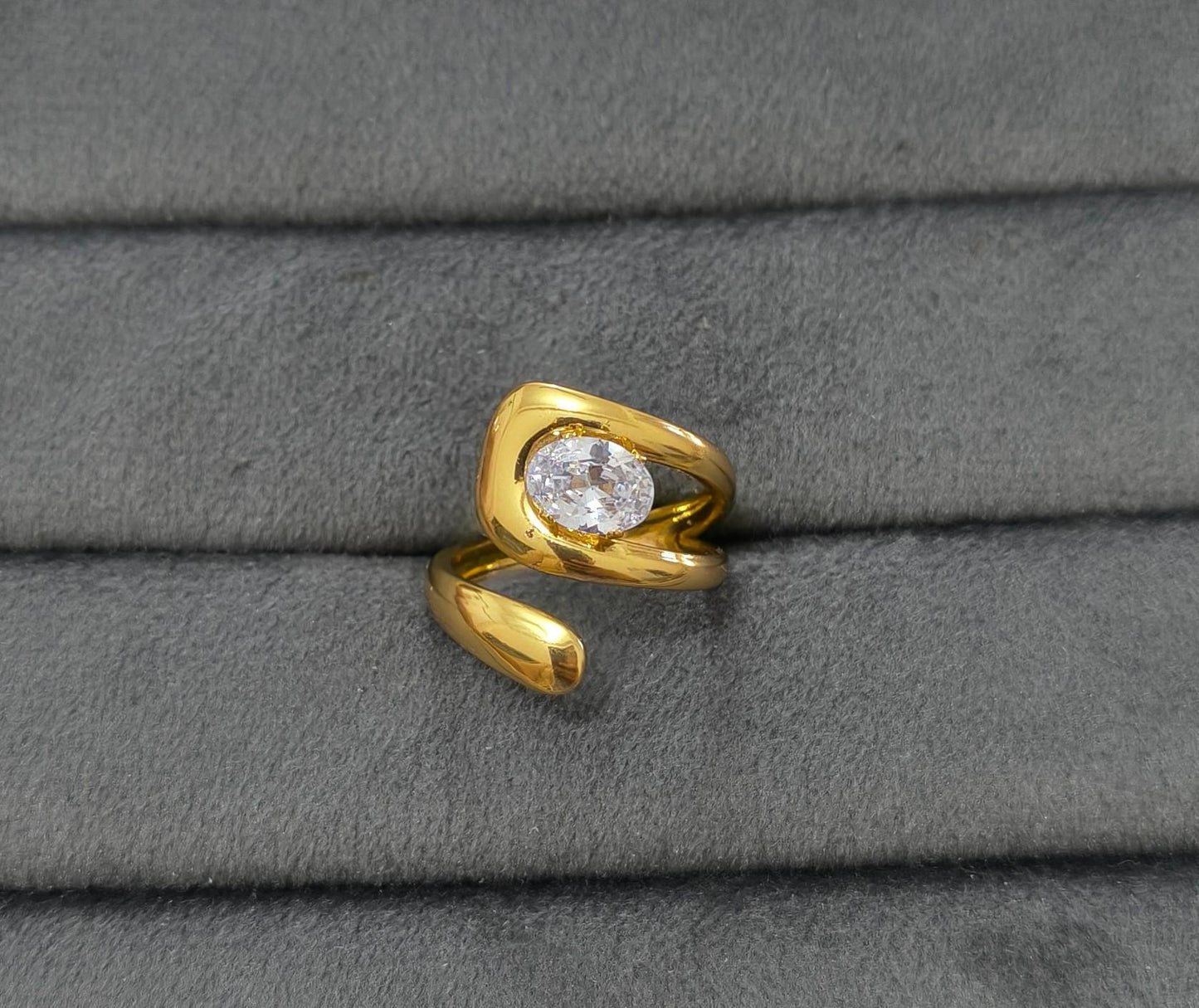 Anti Tarnish Ring Chunky Wrap Solitaire Ring 18K Gold Plated