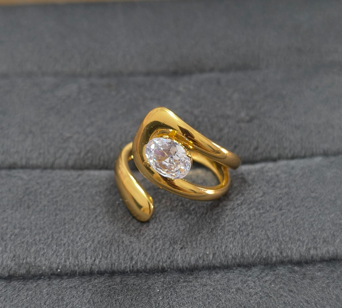 Anti Tarnish Ring Chunky Wrap Solitaire Ring 18K Gold Plated