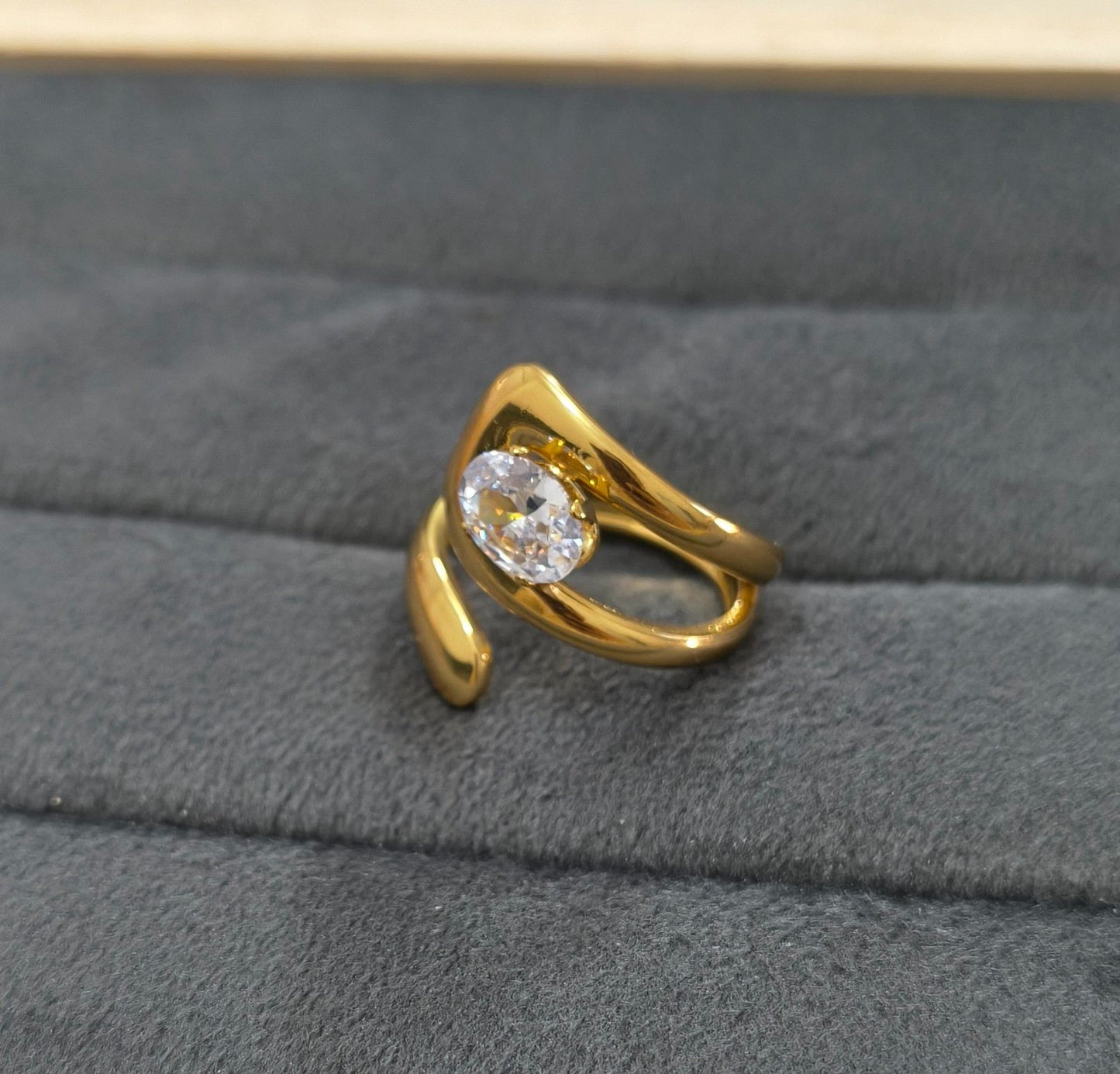 Anti Tarnish Ring Chunky Wrap Solitaire Ring 18K Gold Plated