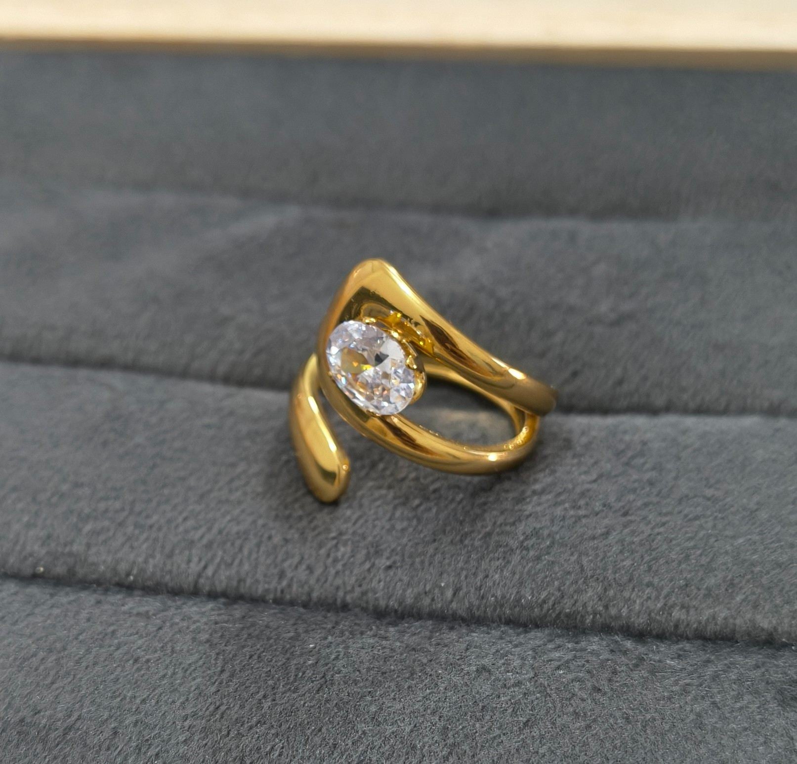 Anti Tarnish Ring Chunky Wrap Solitaire Ring 18K Gold Plated