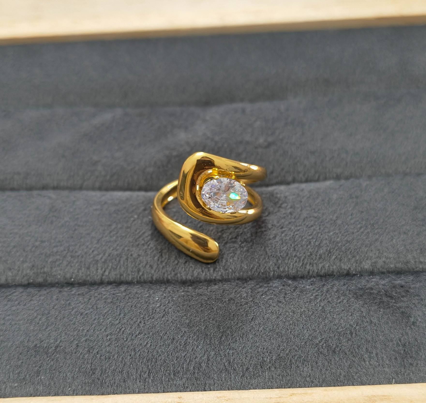 Anti Tarnish Ring Chunky Wrap Solitaire Ring 18K Gold Plated