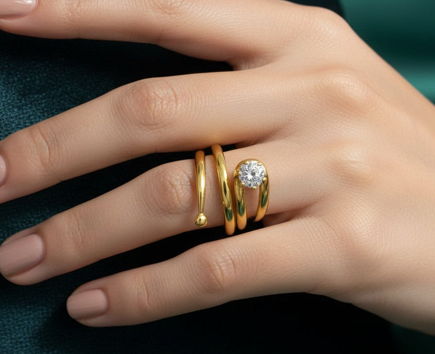 Anti Tarnish Ring Coil Solitaire Ring 18K Gold Plated