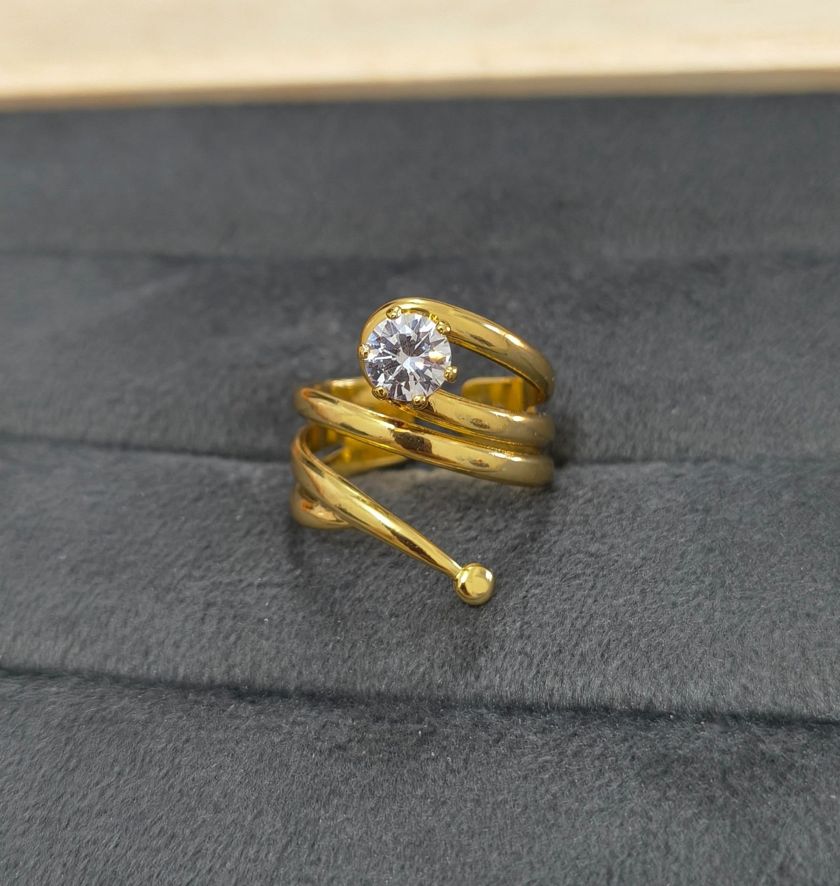 Anti Tarnish Ring Coil Solitaire Ring 18K Gold Plated