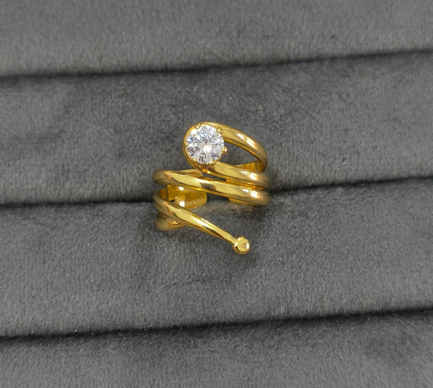 Anti Tarnish Ring Coil Solitaire Ring 18K Gold Plated