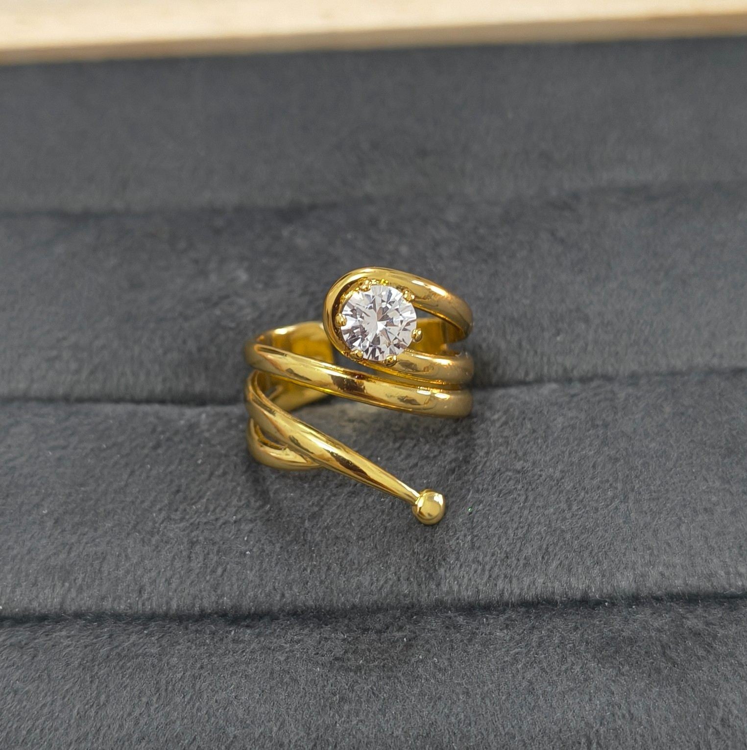 Anti Tarnish Ring Coil Solitaire Ring 18K Gold Plated