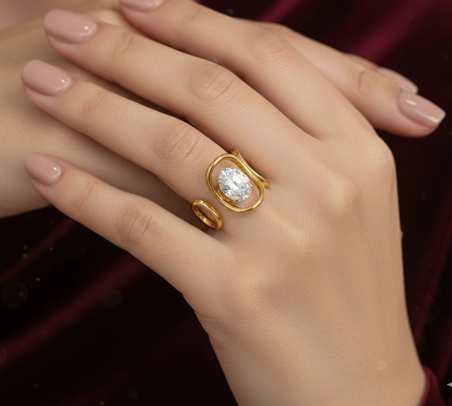 Anti Tarnish Ring Coiled Solitaire Ring 18K Gold Plated