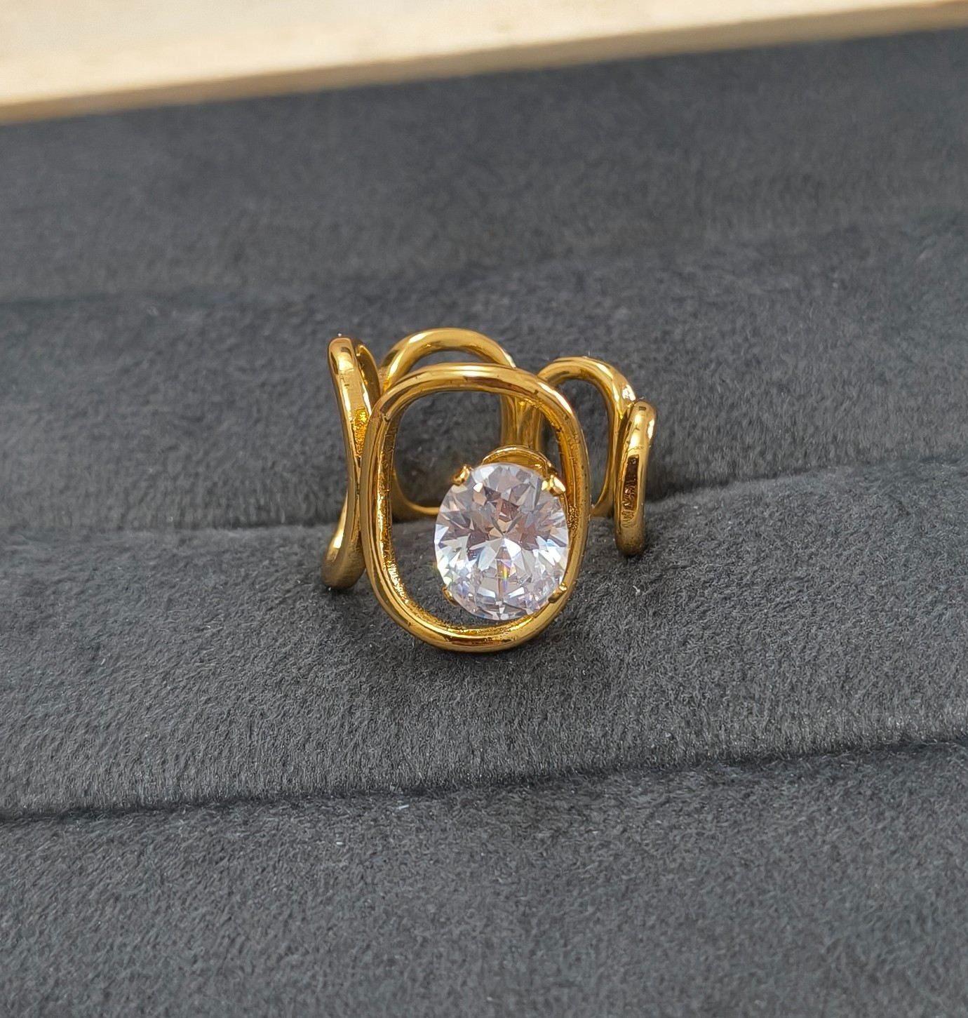 Anti Tarnish Ring Coiled Solitaire Ring 18K Gold Plated