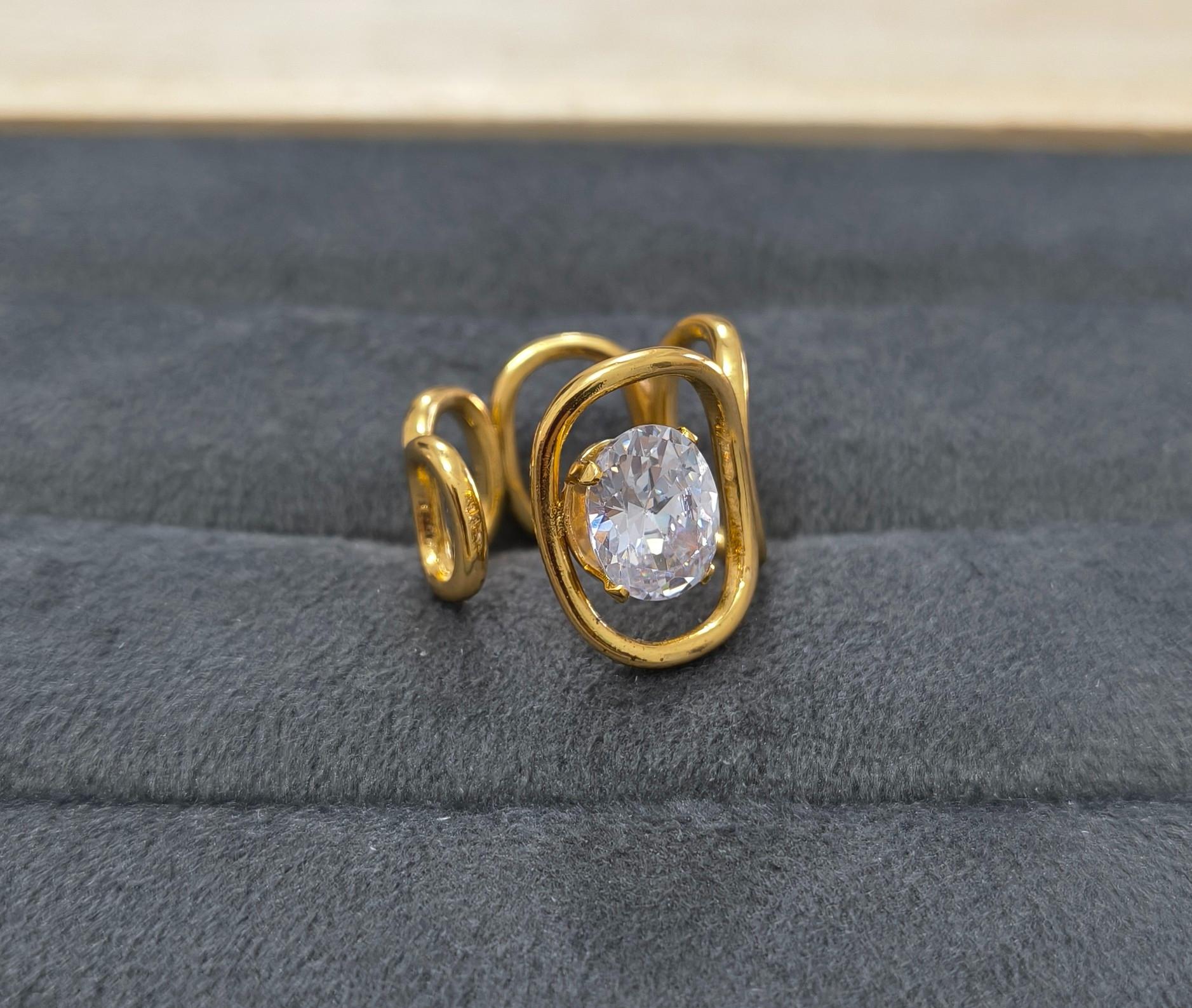 Anti Tarnish Ring Coiled Solitaire Ring 18K Gold Plated