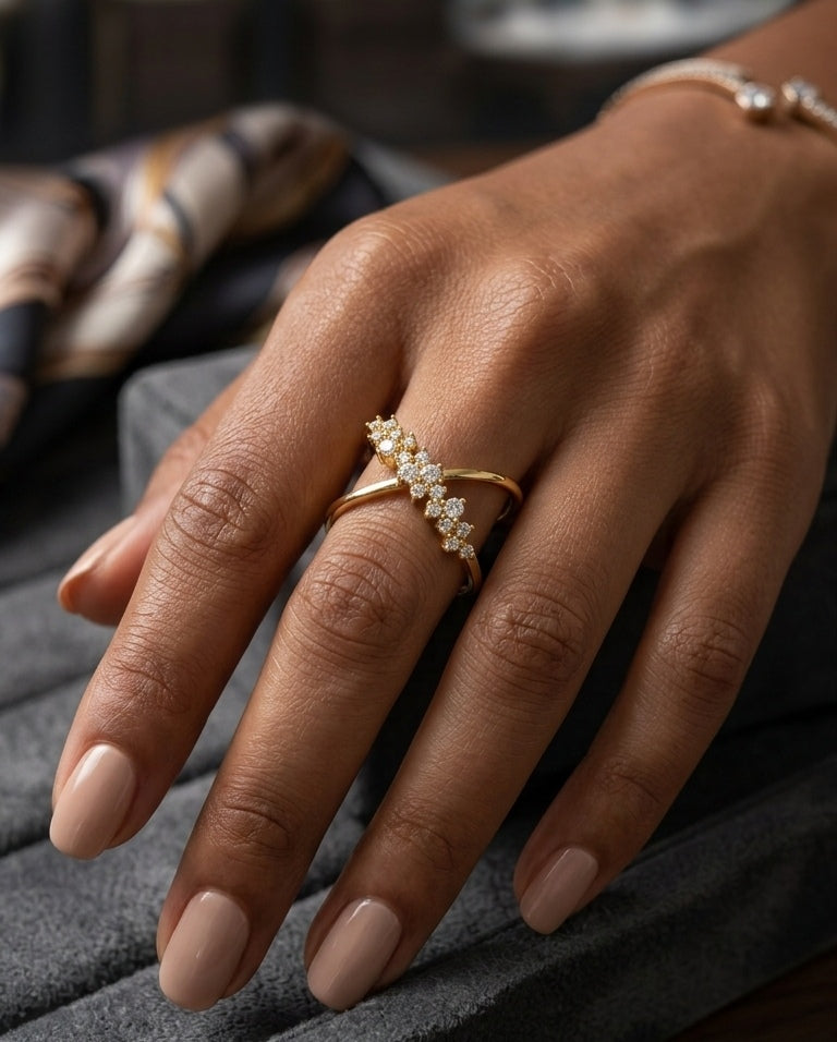 Anti Tarnish Ring Cross Diamond Ring 18K Gold Plated