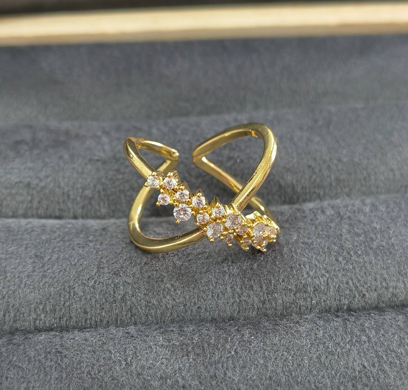 Anti Tarnish Ring Cross Diamond Ring 18K Gold Plated