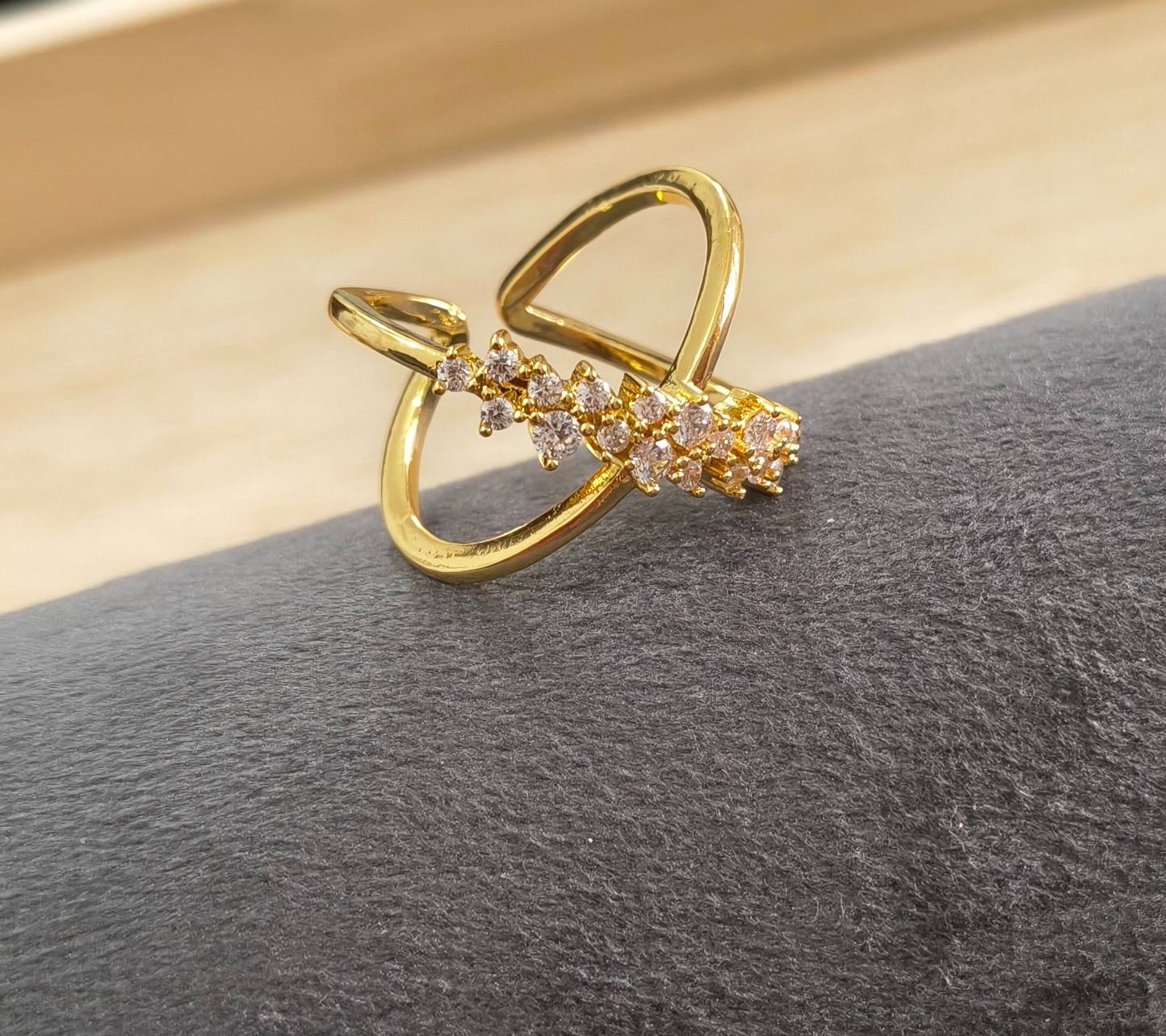 Anti Tarnish Ring Cross Diamond Ring 18K Gold Plated