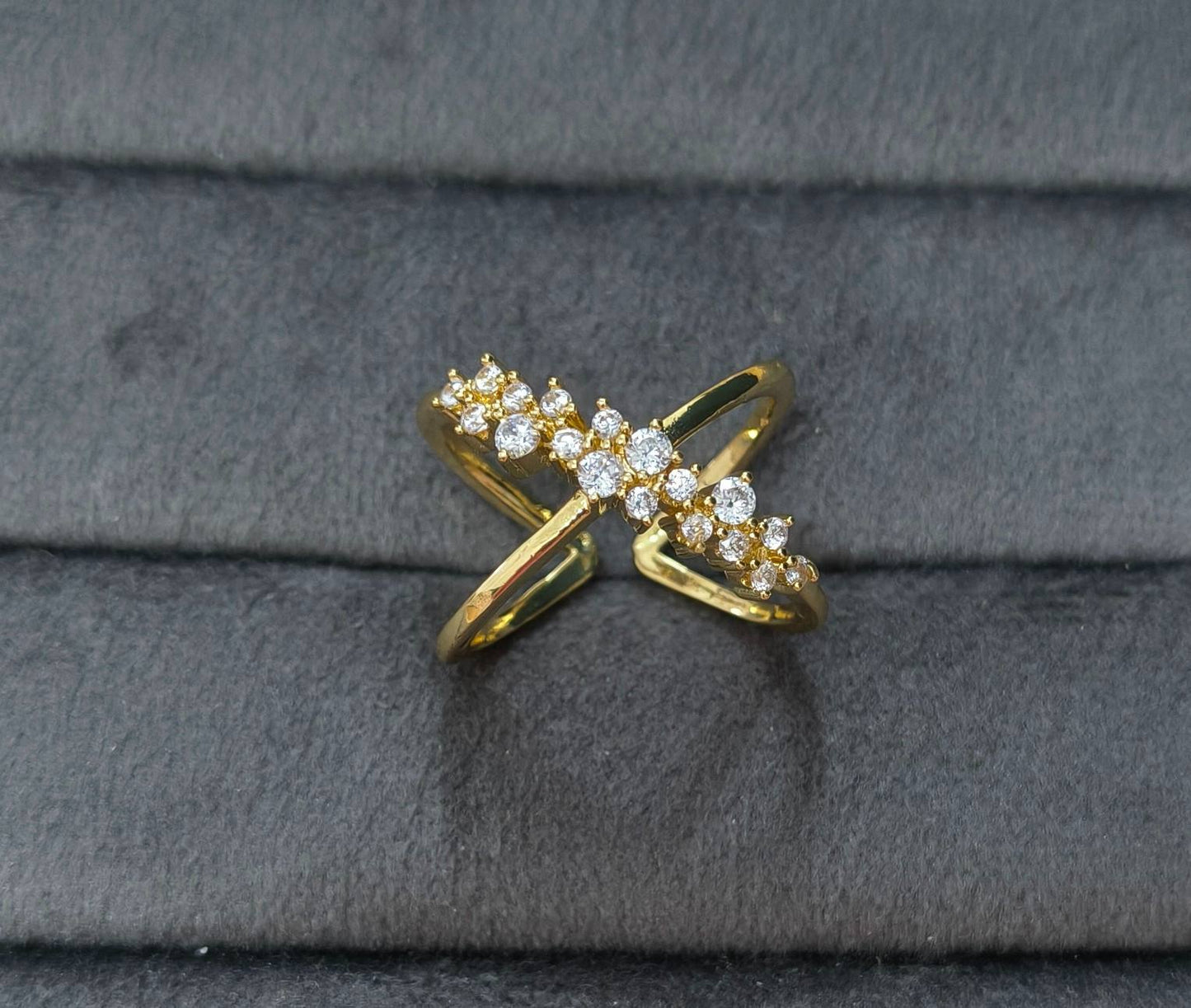 Anti Tarnish Ring Cross Diamond Ring 18K Gold Plated