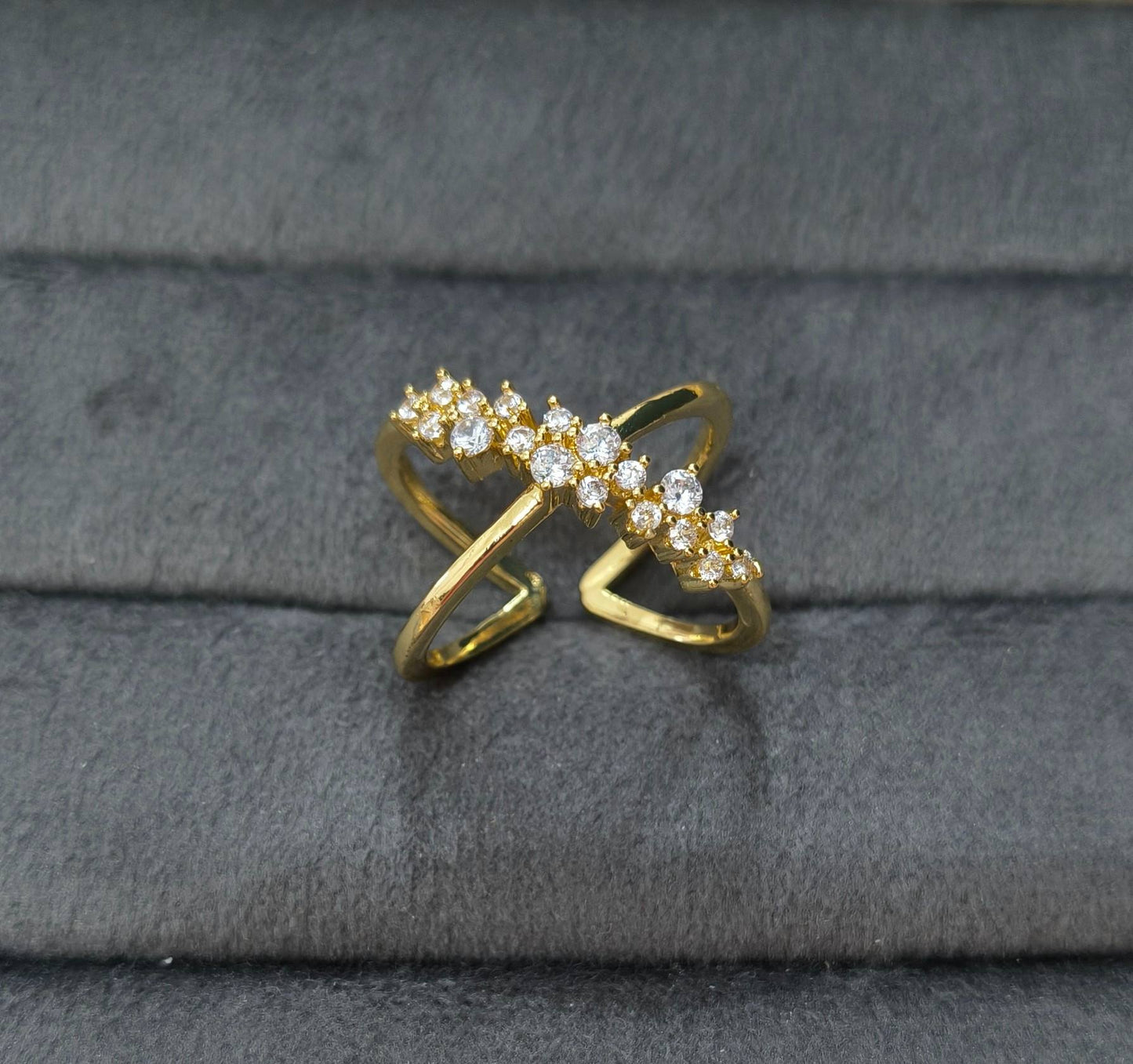 Anti Tarnish Ring Cross Diamond Ring 18K Gold Plated