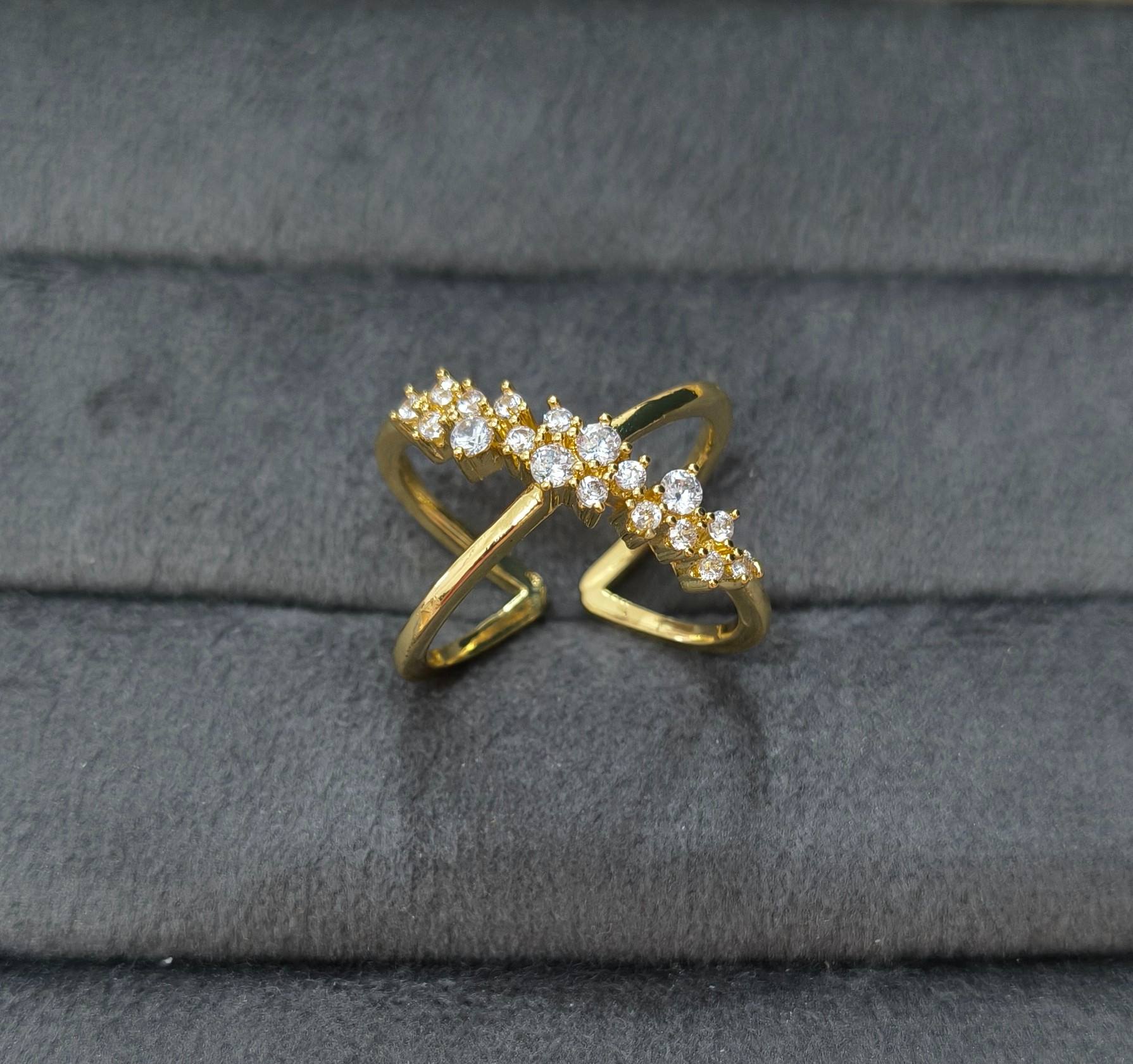 Anti Tarnish Ring Cross Diamond Ring 18K Gold Plated