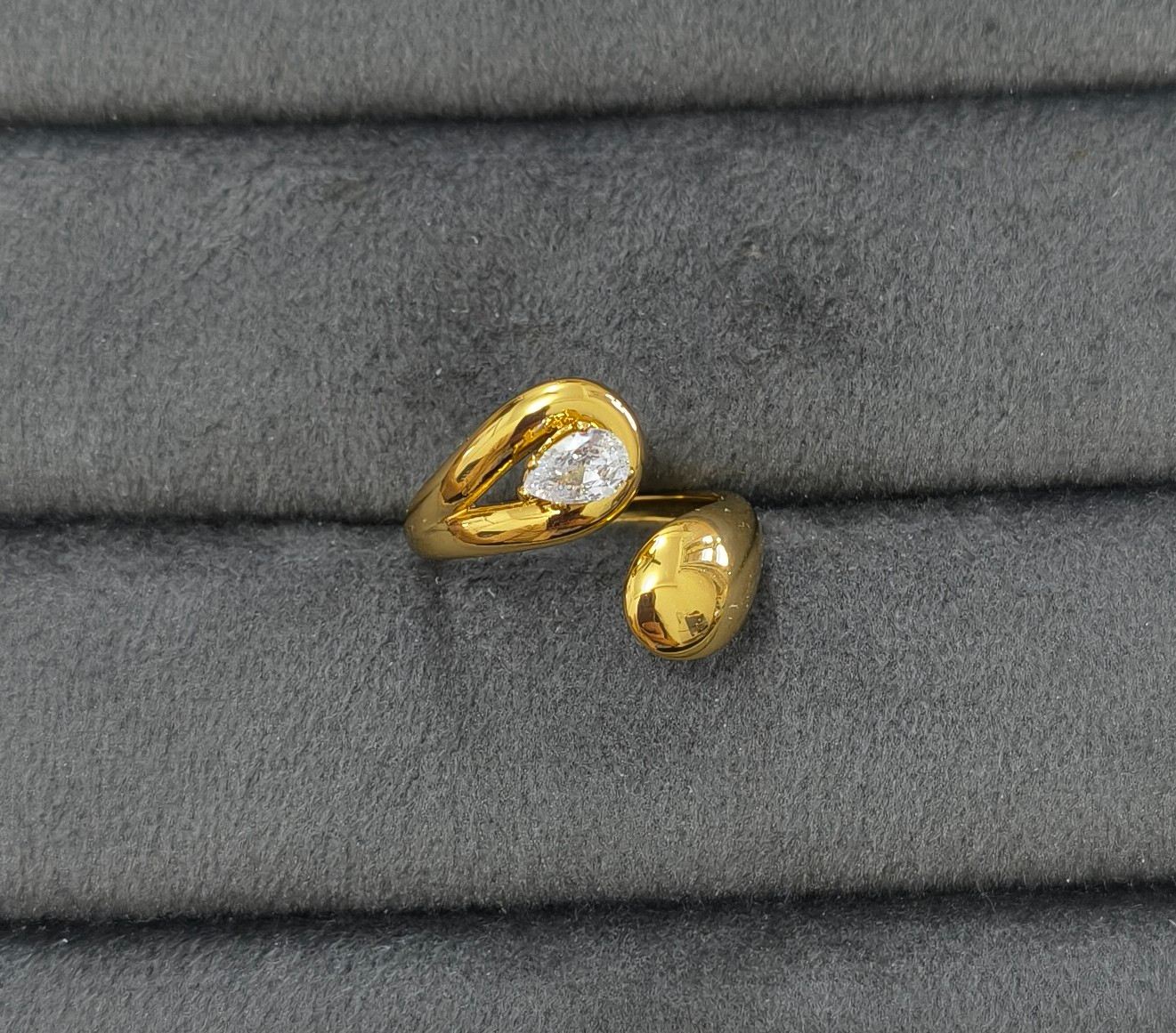 Anti Tarnish Ring Dainty Curled Solitaire 18K Gold Plated