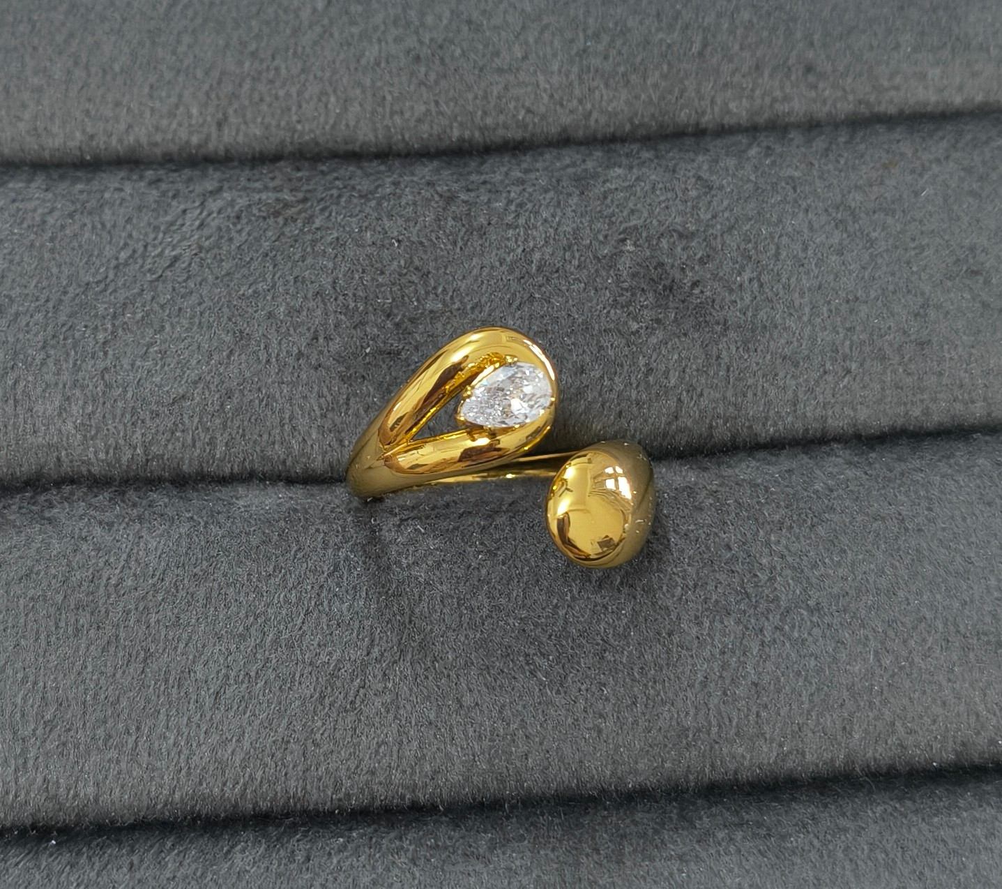 Anti Tarnish Ring Dainty Curled Solitaire 18K Gold Plated