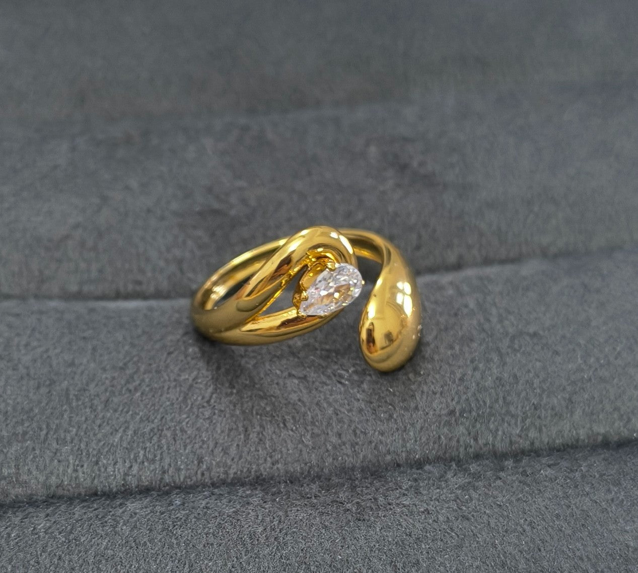 Anti Tarnish Ring Dainty Curled Solitaire 18K Gold Plated