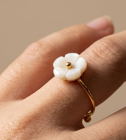 Anti Tarnish Ring Daisy White Floral 18K Gold Plated