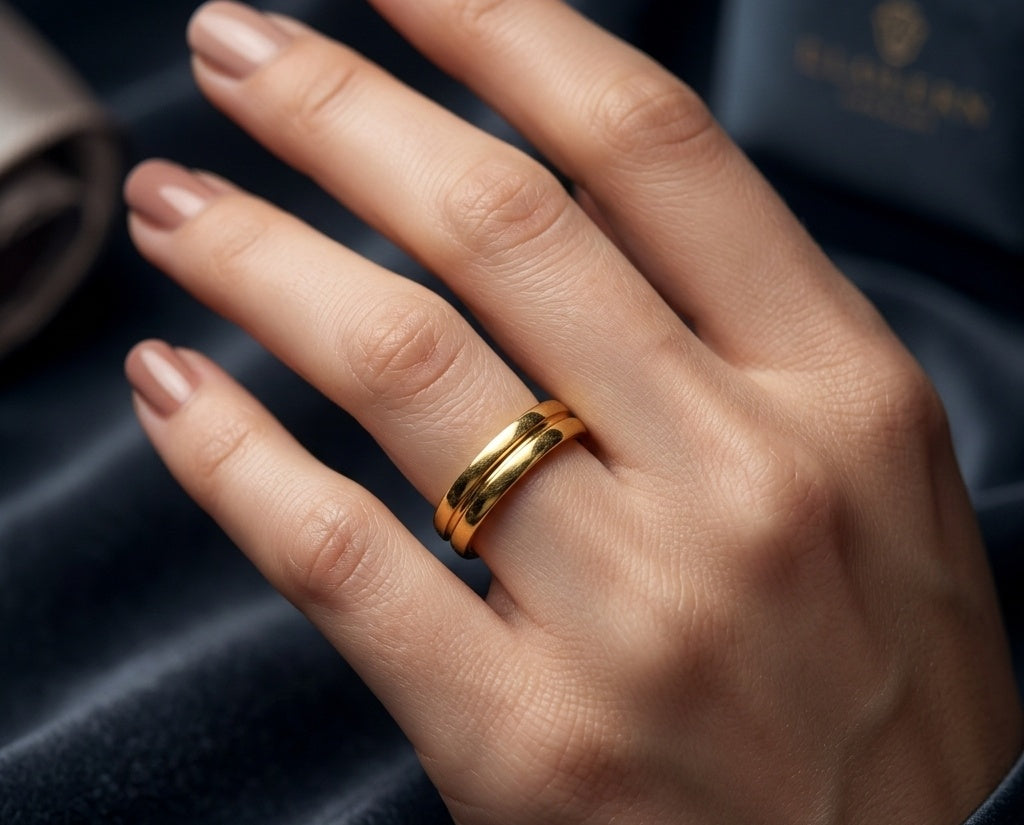Anti Tarnish Ring Double Band Ring 18K Gold Plated
