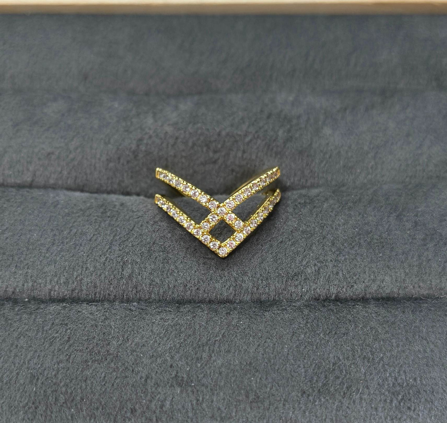 Anti Tarnish Ring Double V Shape Ring 18K Gold Plated