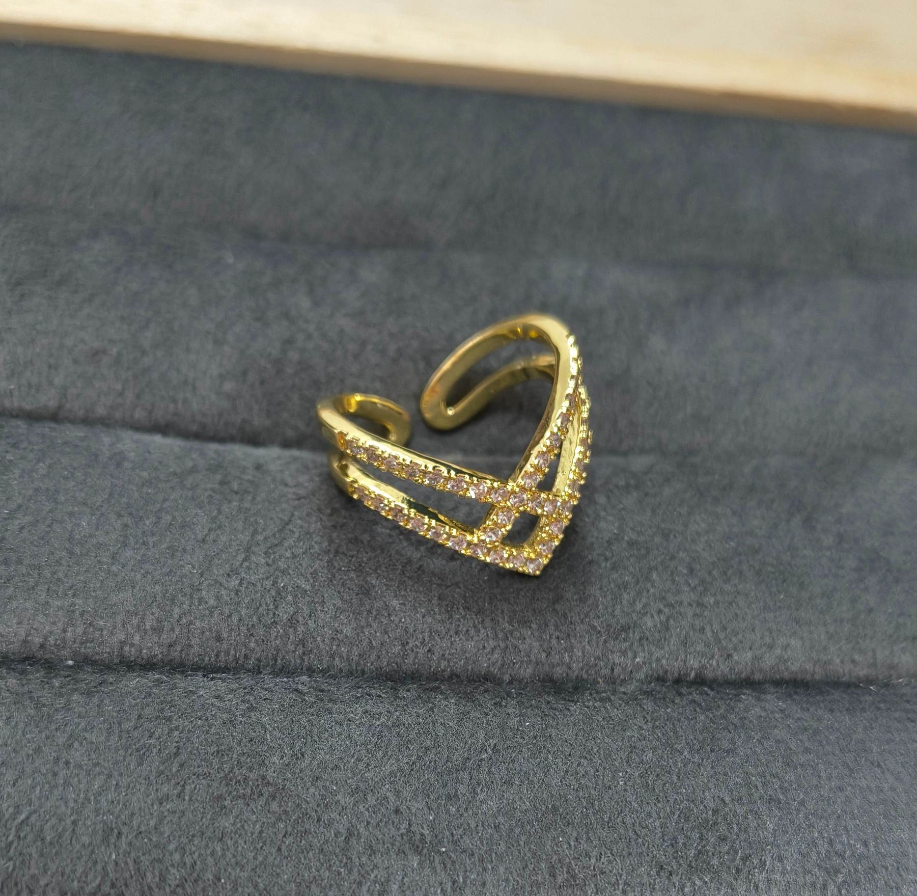 Anti Tarnish Ring Double V Shape Ring 18K Gold Plated