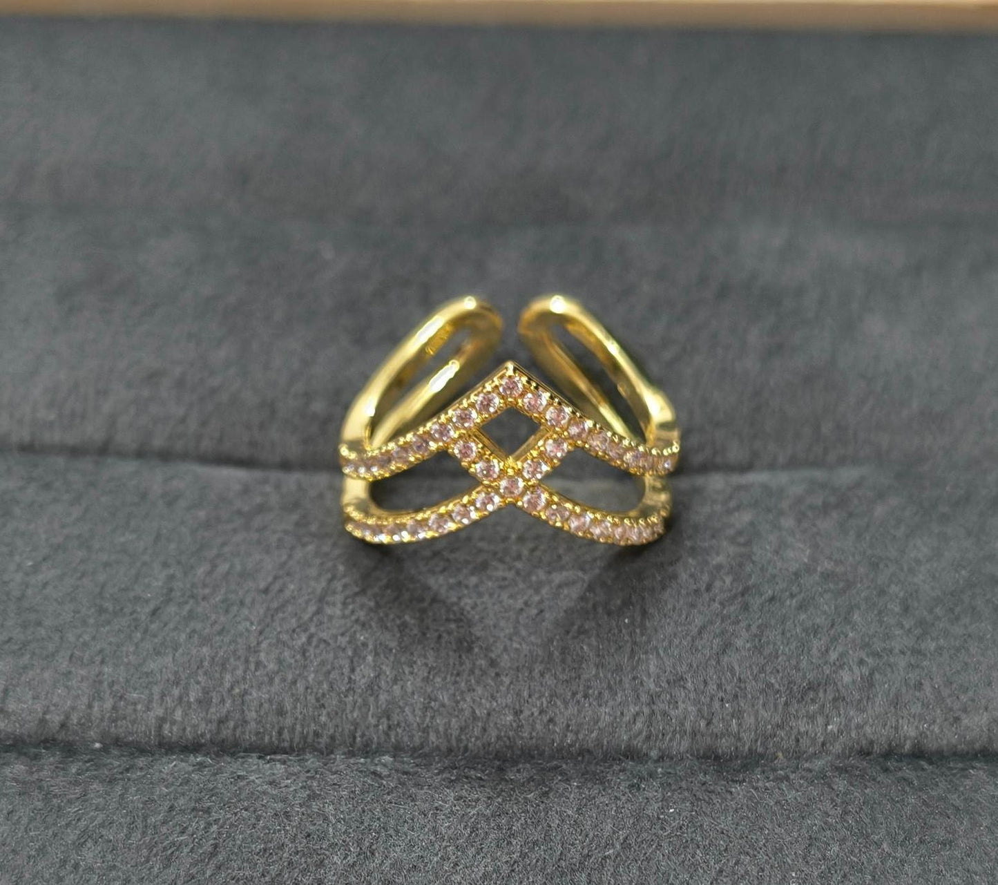 Anti Tarnish Ring Double V Shape Ring 18K Gold Plated