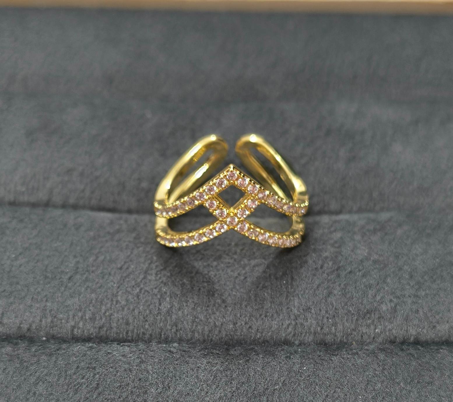 Anti Tarnish Ring Double V Shape Ring 18K Gold Plated