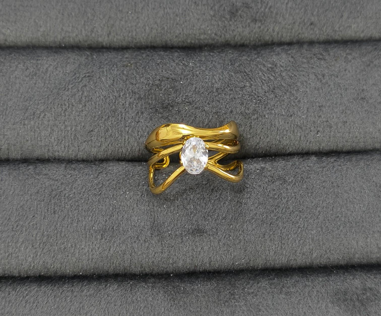 Anti Tarnish Ring Double Wave Solitaire Ring 18K Gold Plated