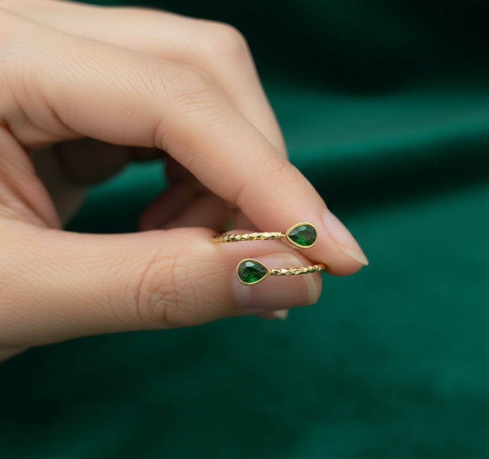 Anti Tarnish Ring Emerald Dainty Ring 18K Gold Plated