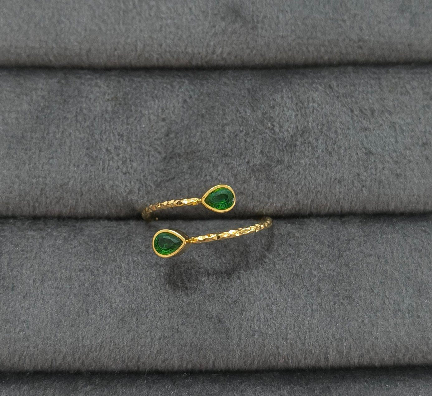 Anti Tarnish Ring Emerald Dainty Ring 18K Gold Plated